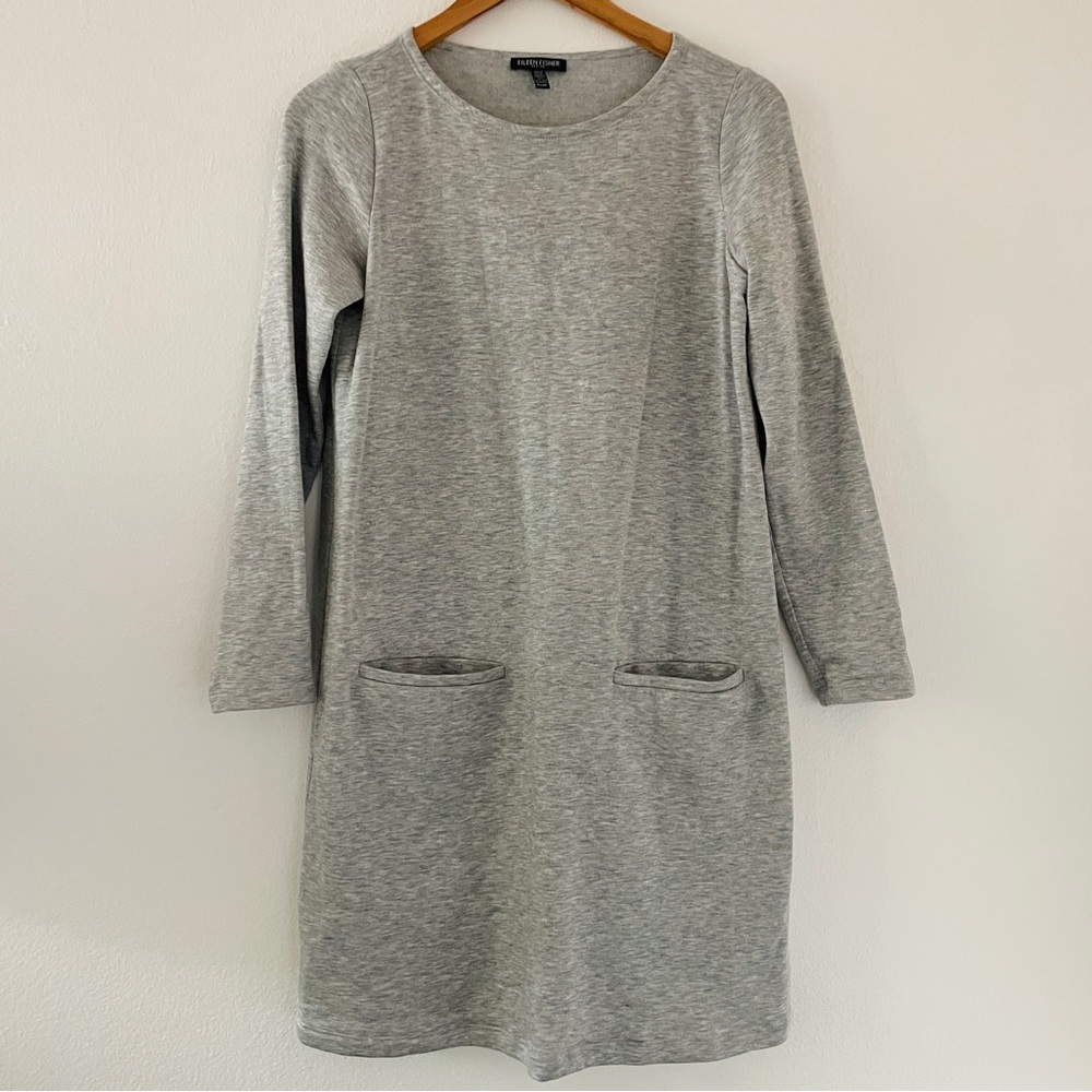 Eileen Fisher Gray Tencel Fleece 3/4 Sleeves Dress